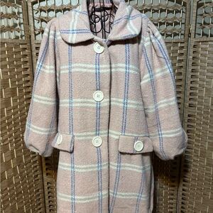 Plaid Women's Pea Coat in Pink and Blue